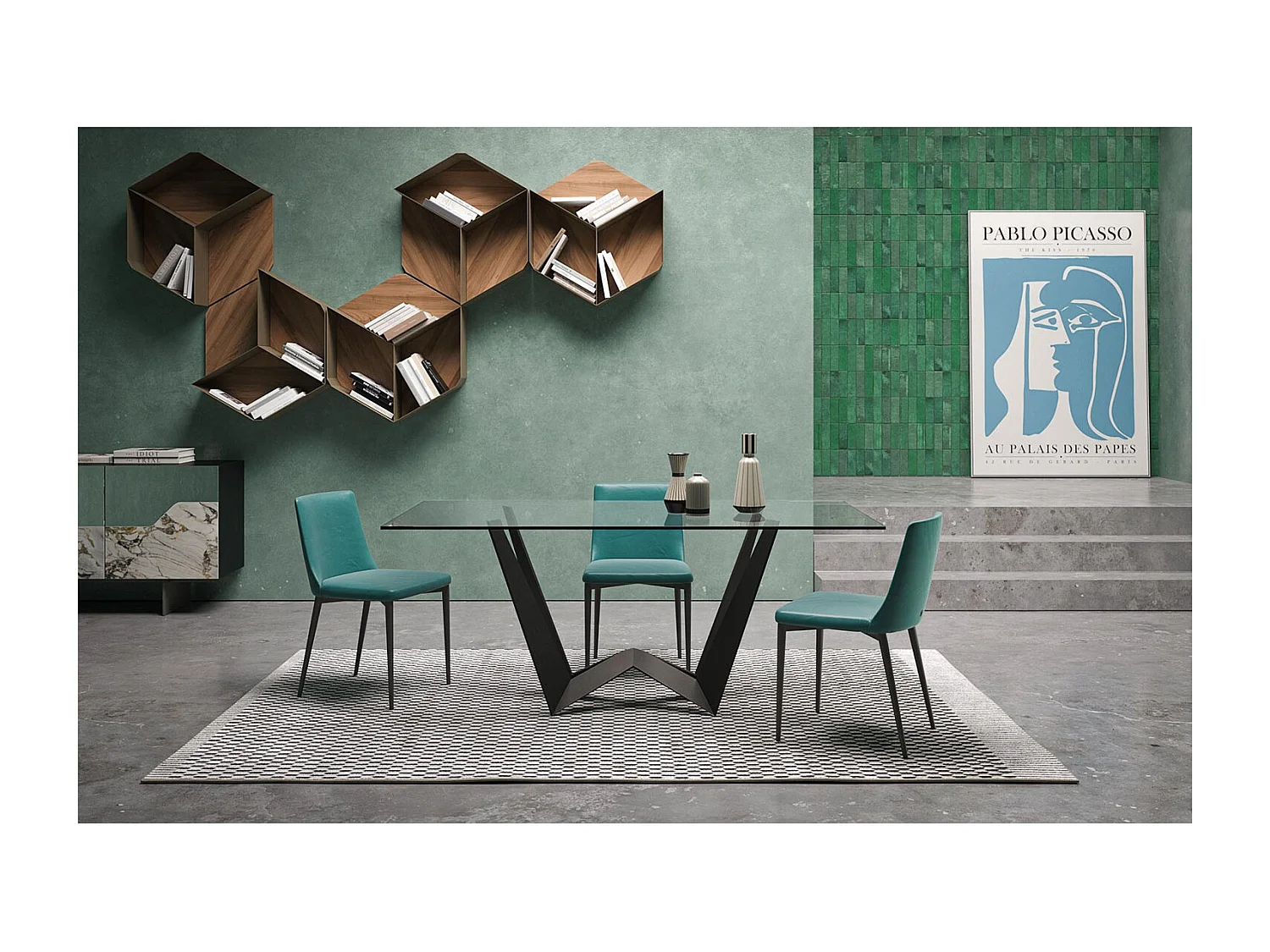 Achterste tafel, mini, vaste houtskoolgrijs glas rechthoekige rand van regulier helder glas