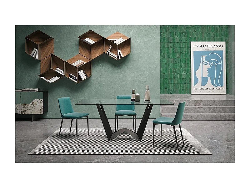 Achterste tafel, mini, vaste houtskoolgrijs glas rechthoekige rand van regulier helder glas