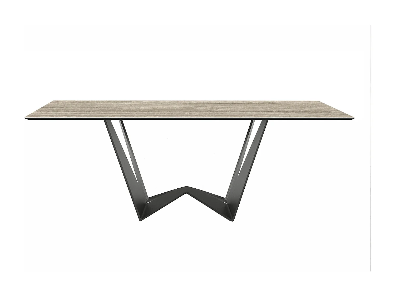 Table en travertin fixe au verso mini - gris charbon, bord rectangulaire incliné, grès en travertin argenté