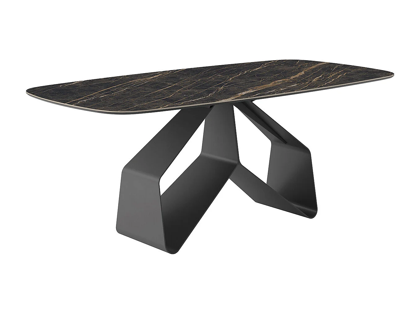 Table fixe à ruban - gris charbon, canon avec bord incliné, dessus en porcelaine portoro polie