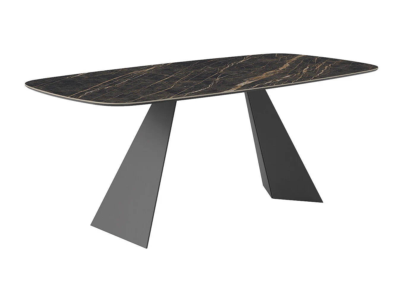 Table fixe prisma - gris charbon, canon à bord incliné, dessus en porcelaine portoro polie