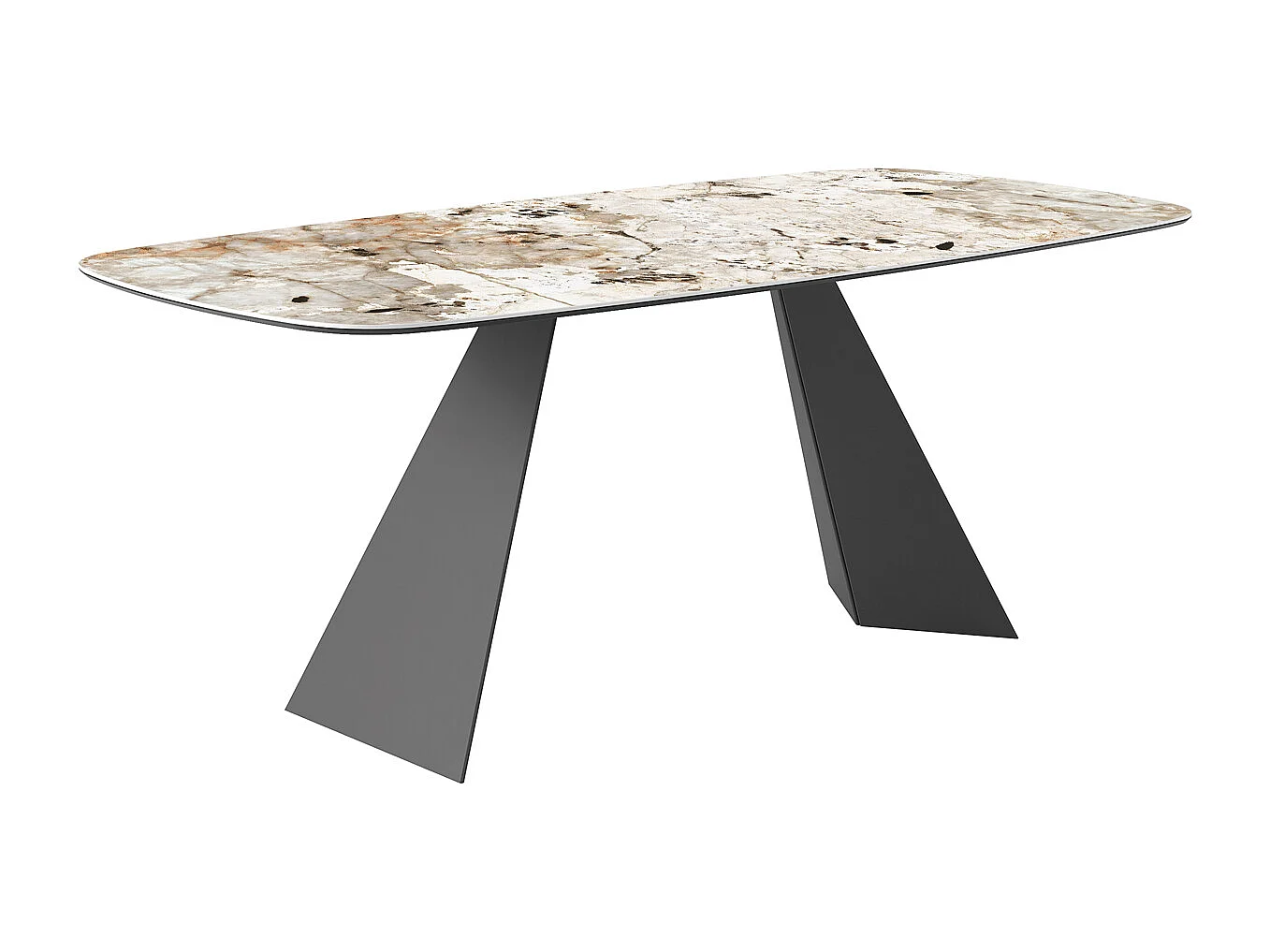 Table fixe prisma - gris charbon, baril à bord incliné, porcelaine en toundra