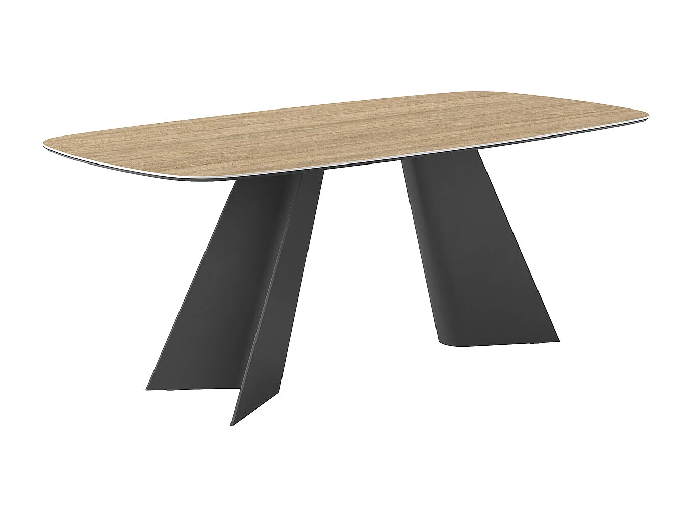 Table fixe double travertin - gris charbon, bord incliné du canon, gres travertin en noyer