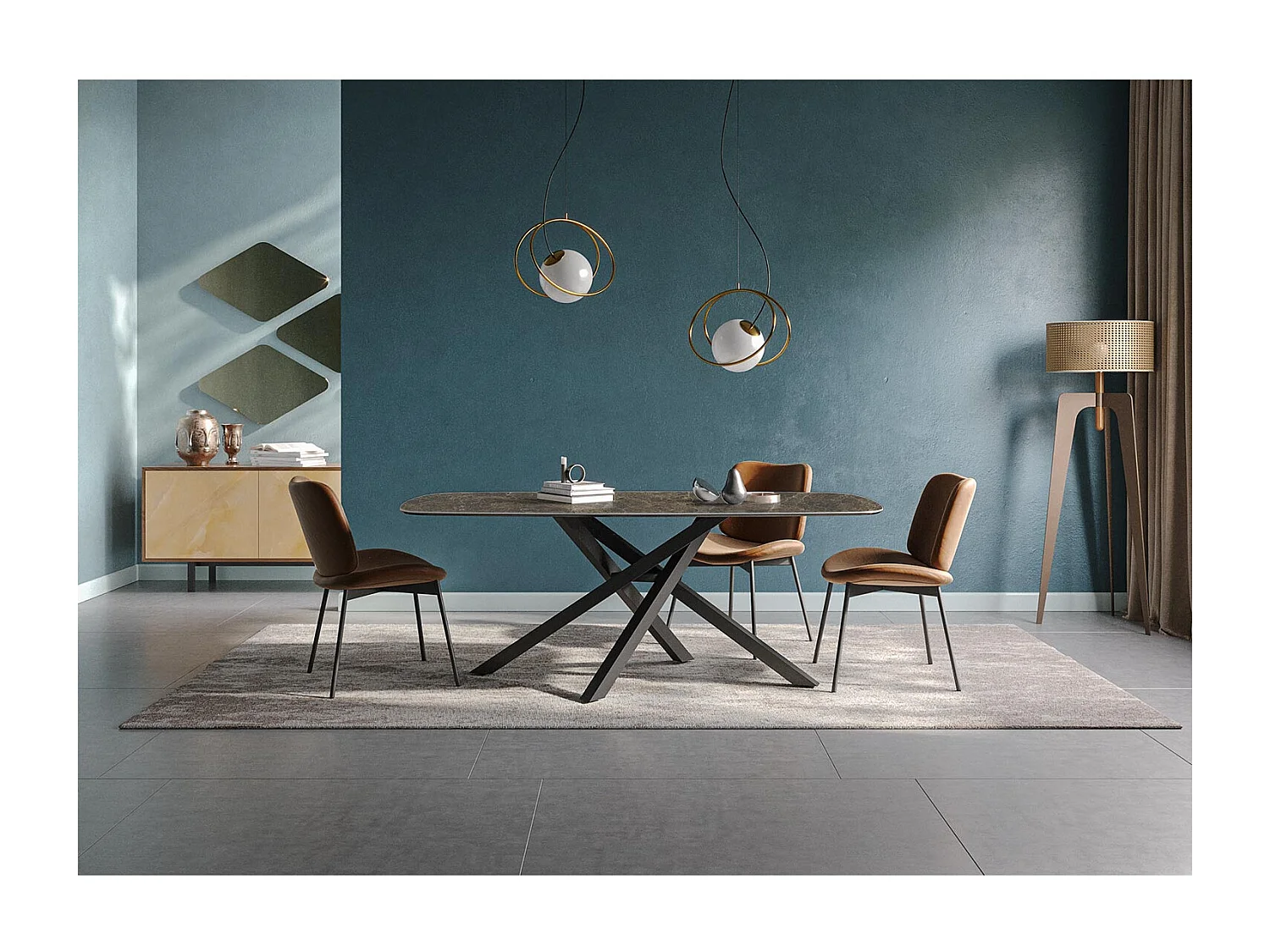 Table fixe tournante - gris antrain, canon à bord incliné, dessus en porcelaine emperador