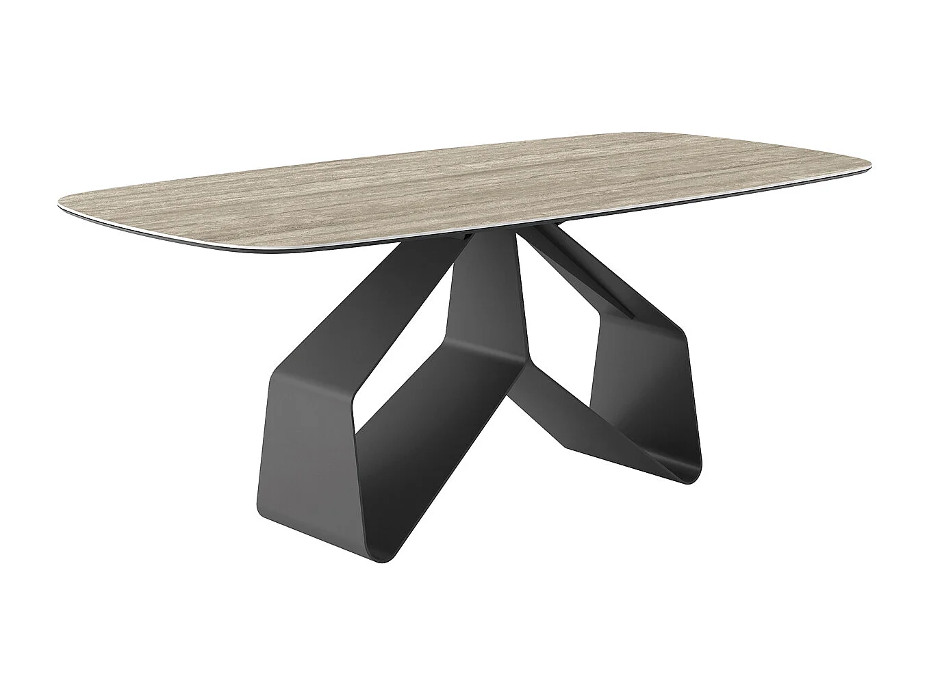 Table fixe en travertin ruban - gris charbon, bord incliné du canon, grès en travertin argenté