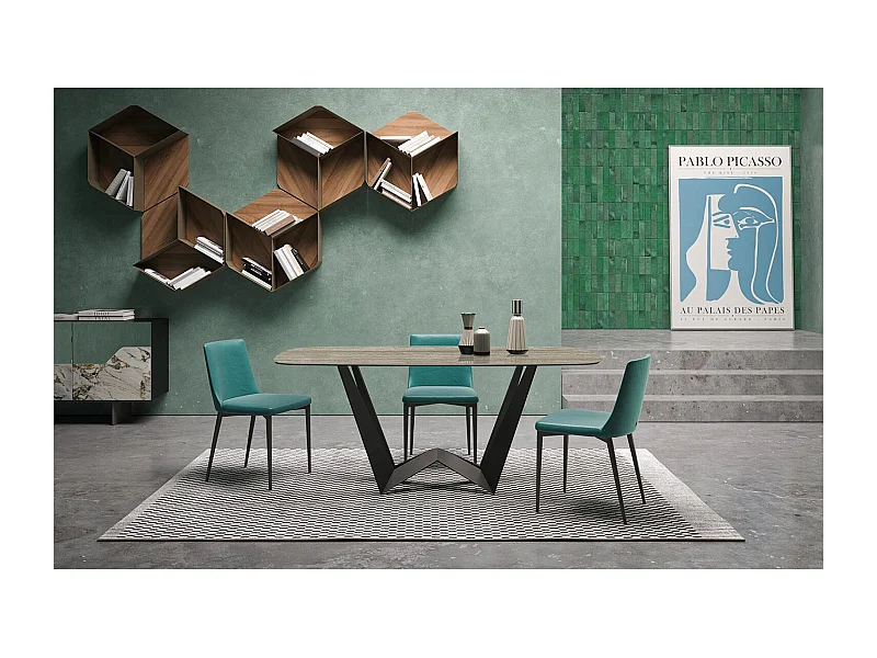 Travertine vaste mini-achtertafel - antracietgrijs, schuine rand, zilveren travertijn steengoed