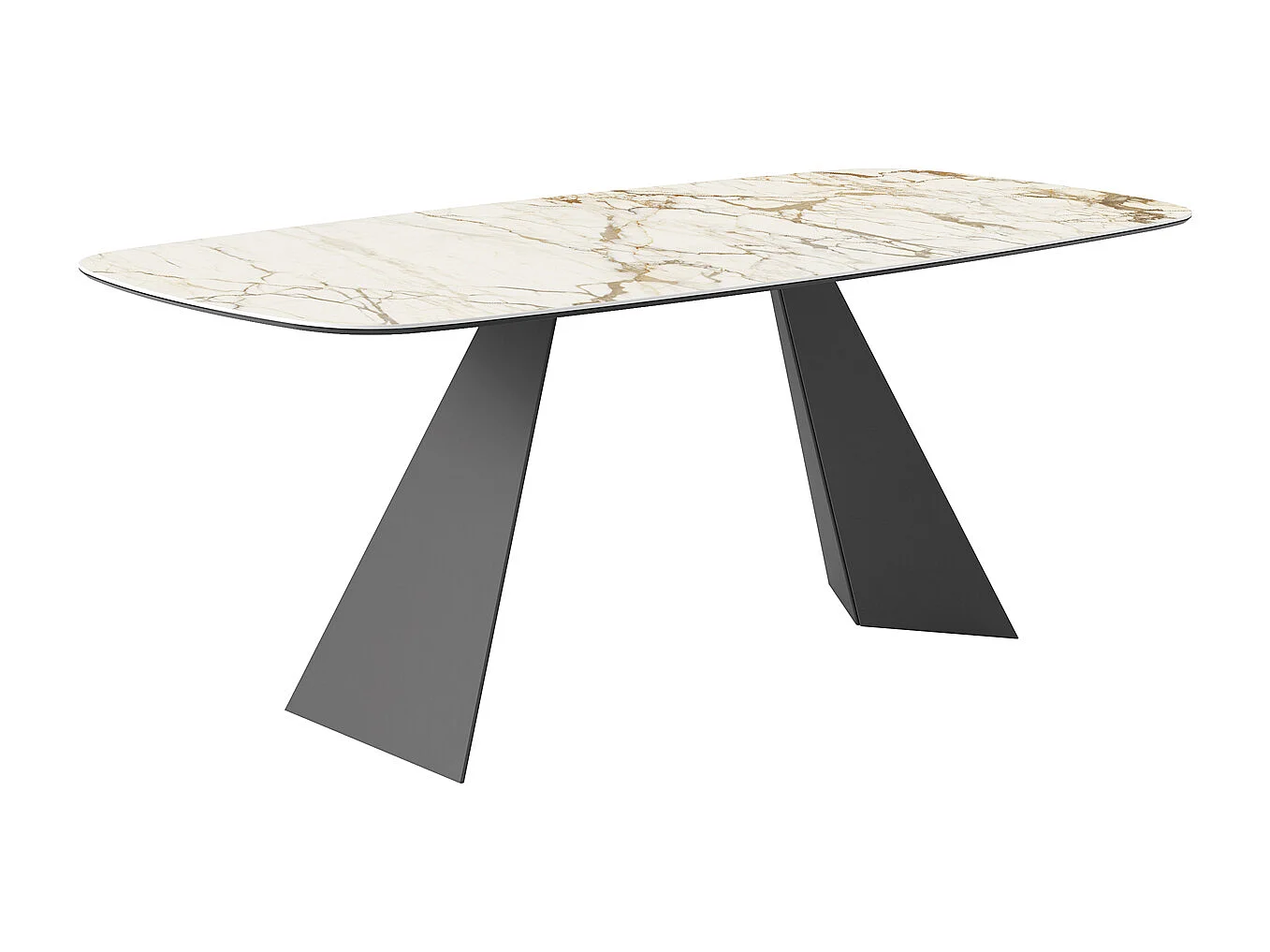 Table fixe prisma - gris charbon, canon à bord incliné, plateau en porcelaine macchiavecchia mate