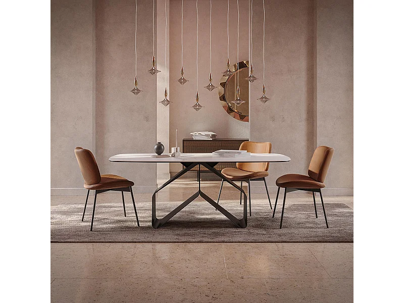 Table fixe en ruban - gris charbon, bord incliné du tonneau, dessus en grès porcel. statuaires très élevées