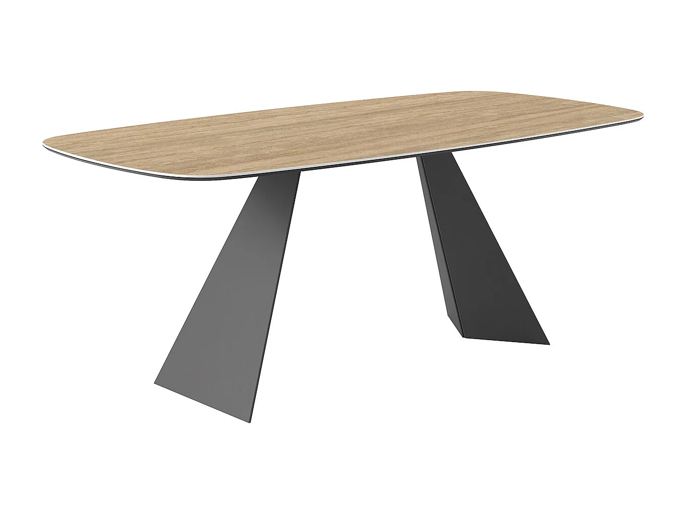 Table fixe prisma travertino - gris charbon, bord incliné du canon, grès travertin en noyer