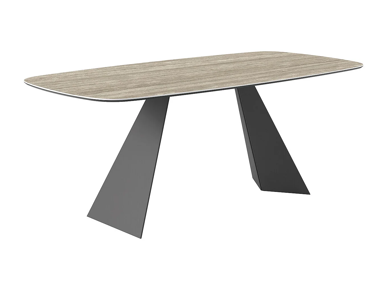 Travertijnprisma vaste tafel - houtskoolgrijs, schuine rand, zilveren travertijn steengoed