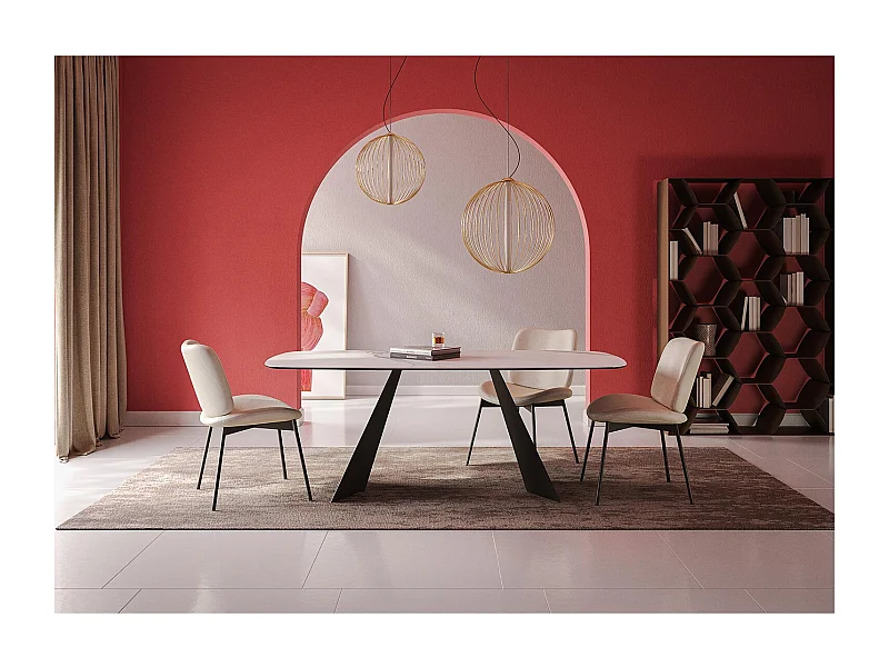 Table fixe prisma - gris charbon, canon à bord incliné, dessus en grès porcel. statuaires très élevées