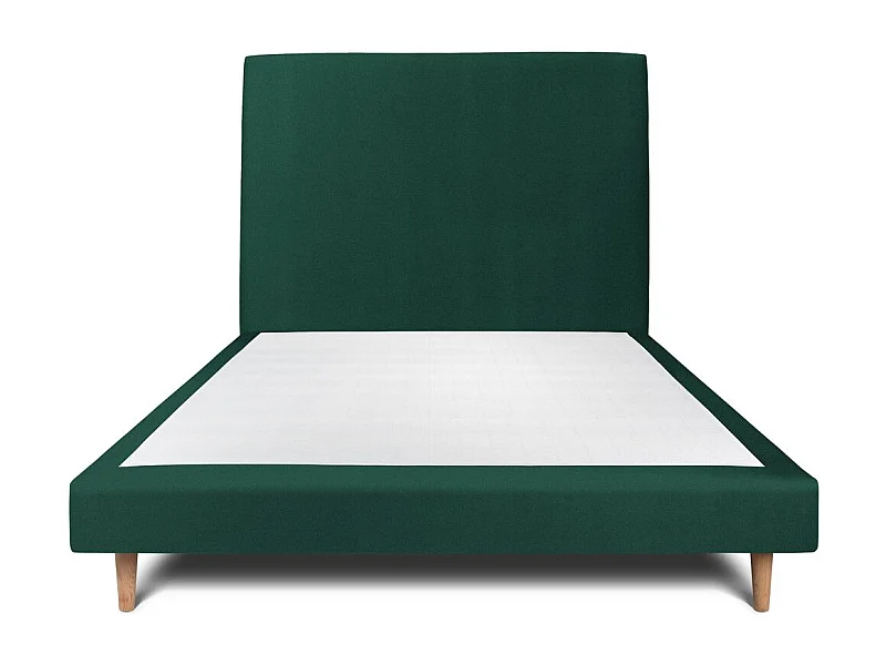 Lit 140x190cm avec tête de lit tapissier velours et sommier tapissier vert - Hauteur totale : 29cm