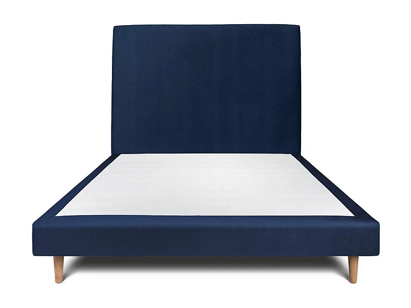 Lit 140x200cm avec tête de lit tapissier velours et sommier tapissier Bleu - Hauteur totale : 29cm