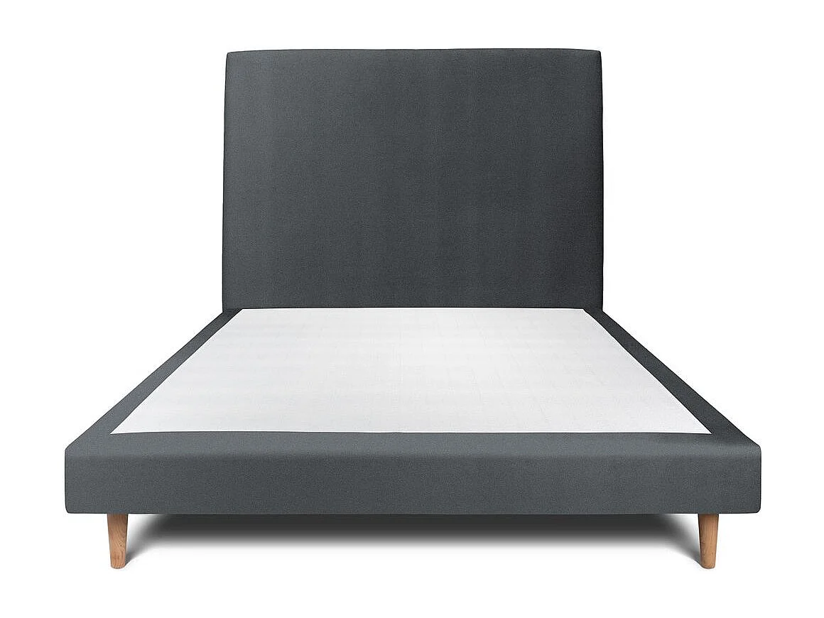 Lit 140x200cm avec tête de lit tapissier velours et sommier tapissier gris anthracite - Hauteur totale : 29cm