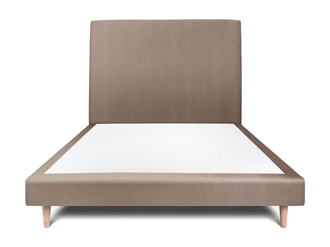 Lit 150x200cm avec tête de lit tapissier velours et sommier tapissier taupe - Hauteur totale : 29cm