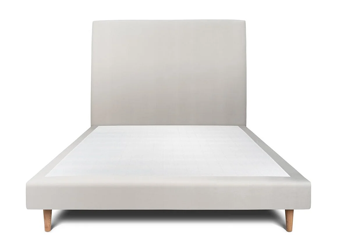 Lit 150x200cm avec tête de lit tapissier velours et sommier tapissier gris clair - Hauteur totale : 29cm