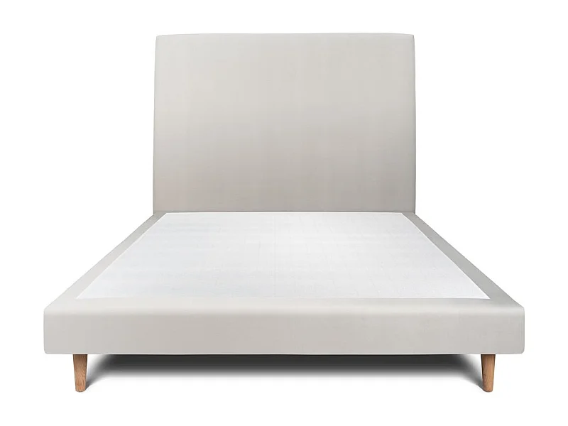 Lit 150x200cm avec tête de lit tapissier velours et sommier tapissier gris clair - Hauteur totale : 29cm