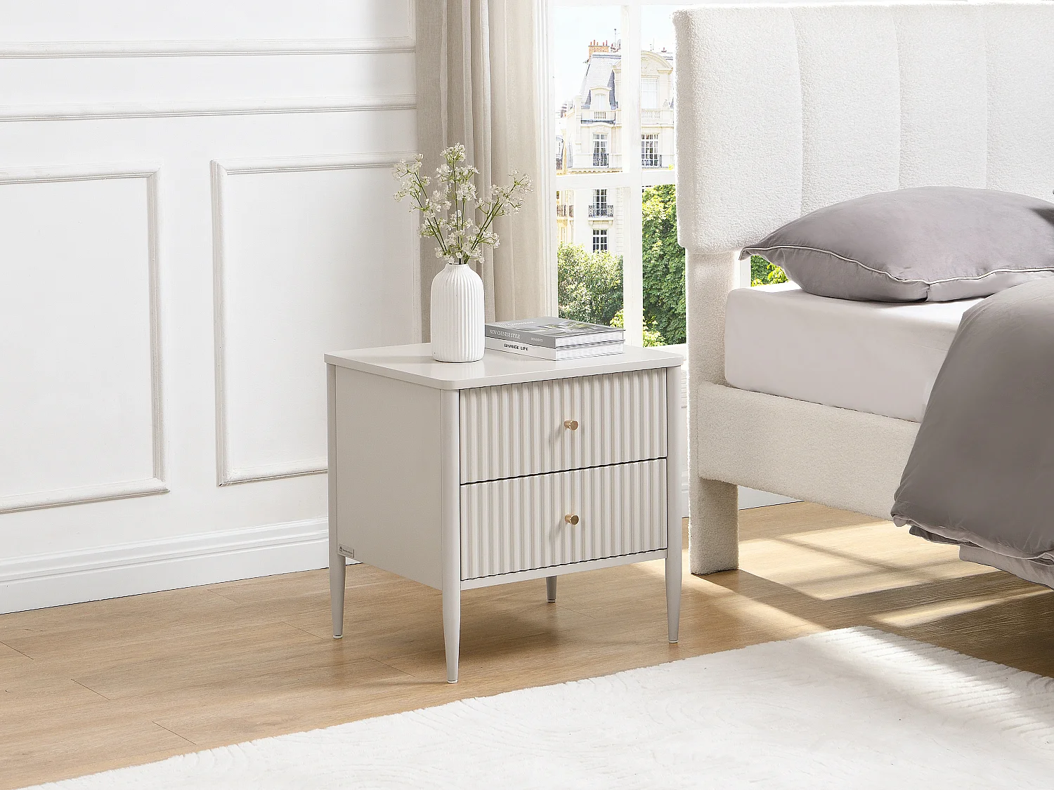 Lot de 2 chevet - 2 tiroirs - MDF - Beige et doré - CALITARO