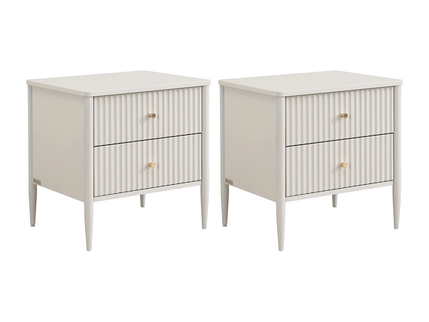 Lot de 2 chevet - 2 tiroirs - MDF - Beige et doré - CALITARO