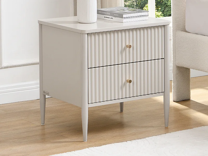 Lot de 2 chevet - 2 tiroirs - MDF - Beige et doré - CALITARO