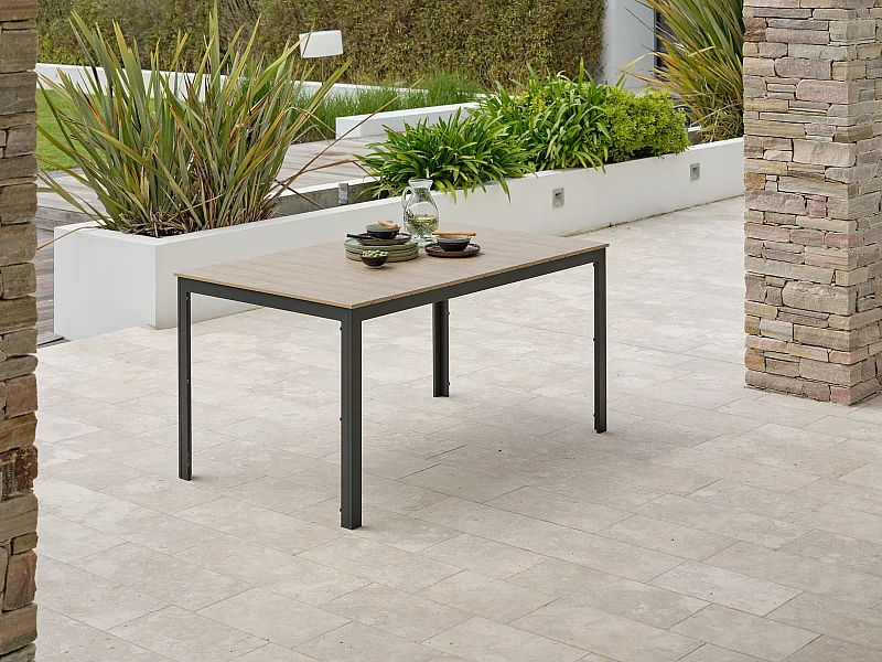 Table de Jardin Imitation Bois "Boston" 150cm Gris Anthracite
