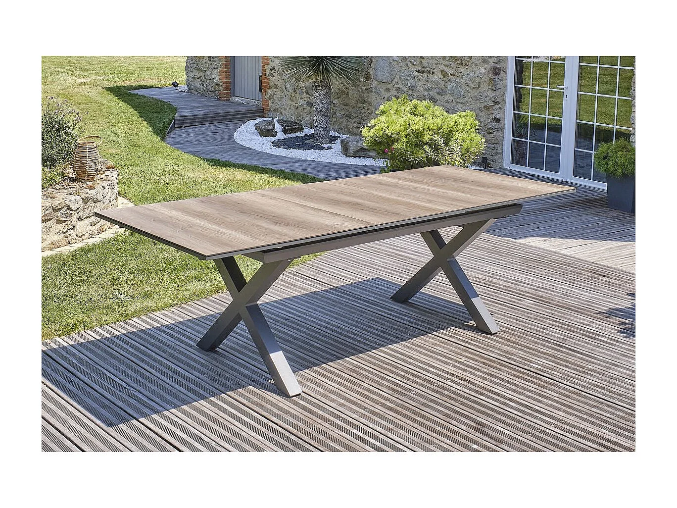 Table de Jardin Extensible Imitation Bois "Floride" 180-240cm Gris Anthracite