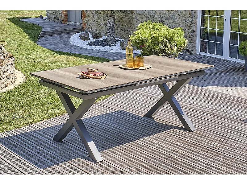 Table de Jardin Extensible Imitation Bois "Floride" 180-240cm Gris Anthracite