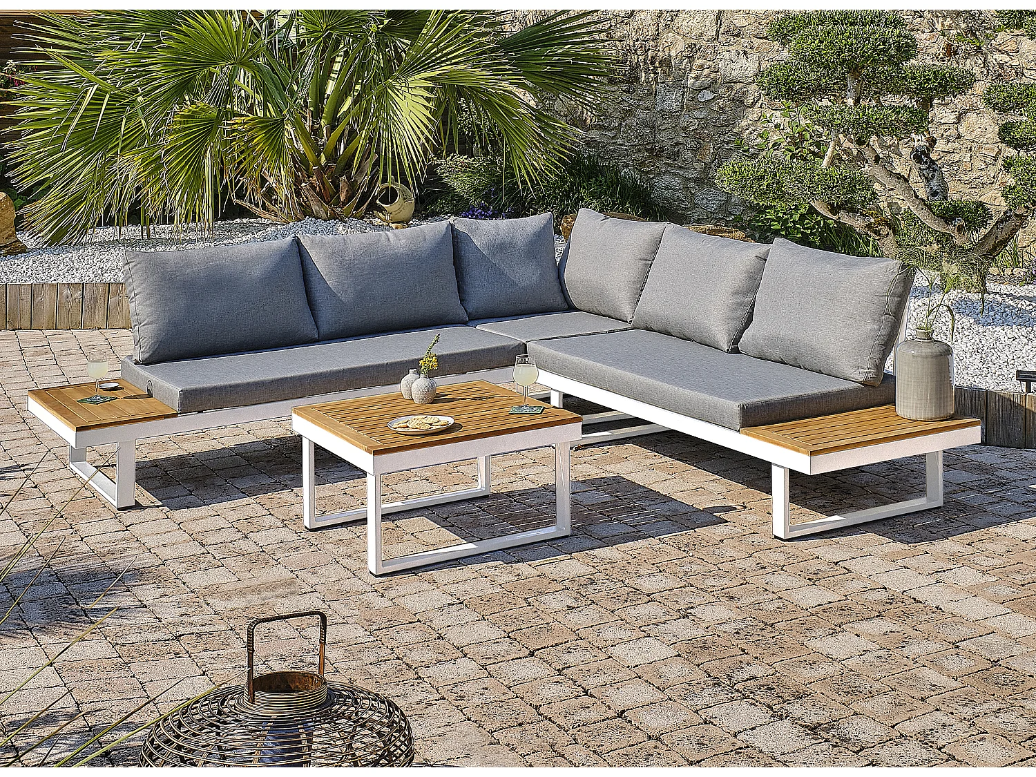 5-Sitzer-Gartenmöbel aus Akazienholz undem Aluminium