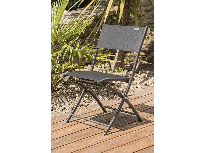 Set mit 6 Stühlen, Aluminium und Textilene, schwarz