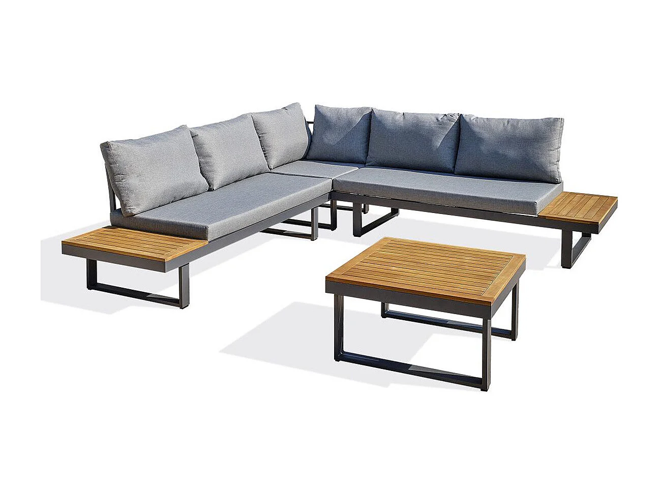 5-Sitzer-Gartenmöbel-Set aus Akazienholzem Aluminium