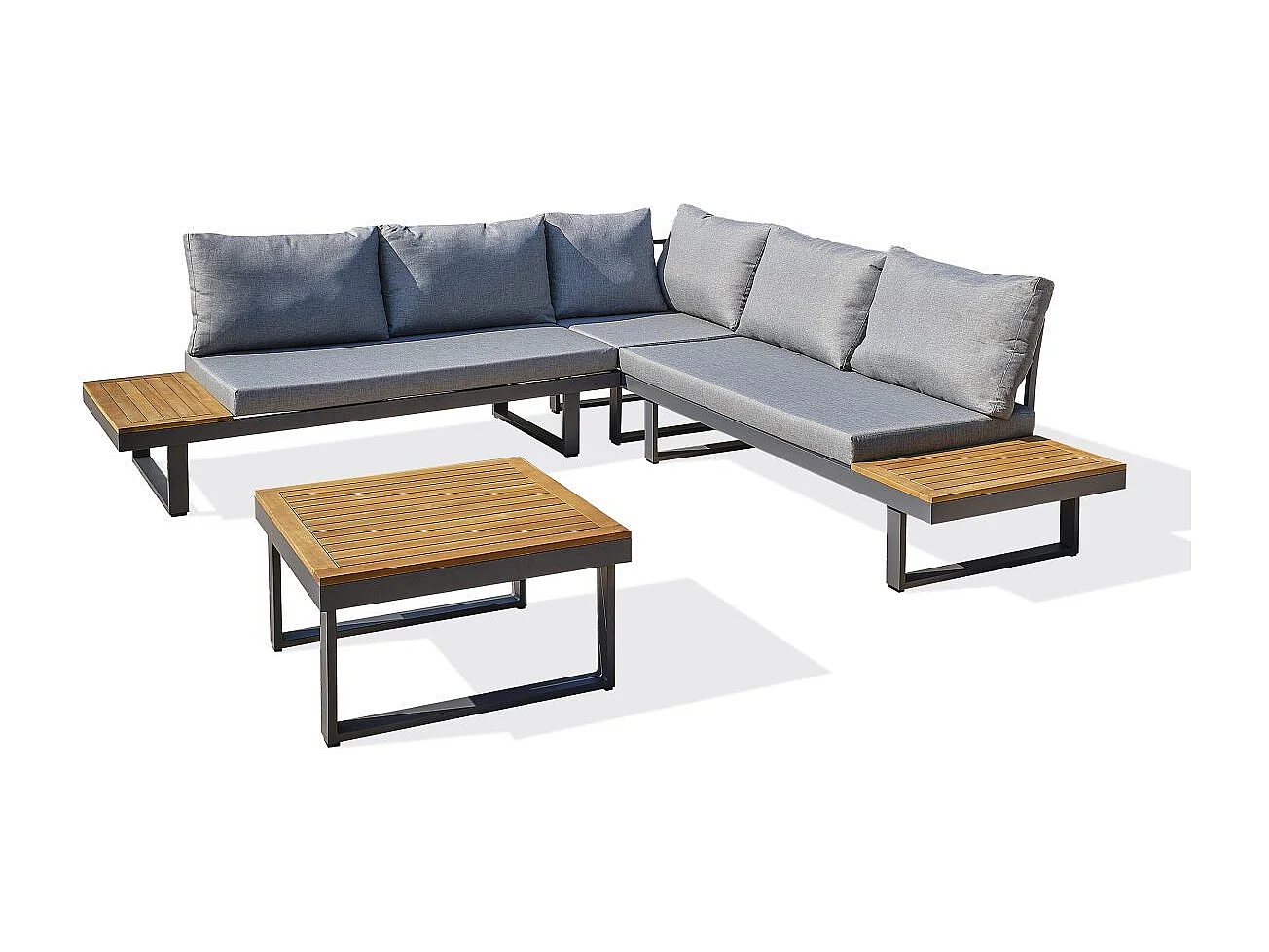 5-Sitzer-Gartenmöbel-Set aus Akazienholzem Aluminium