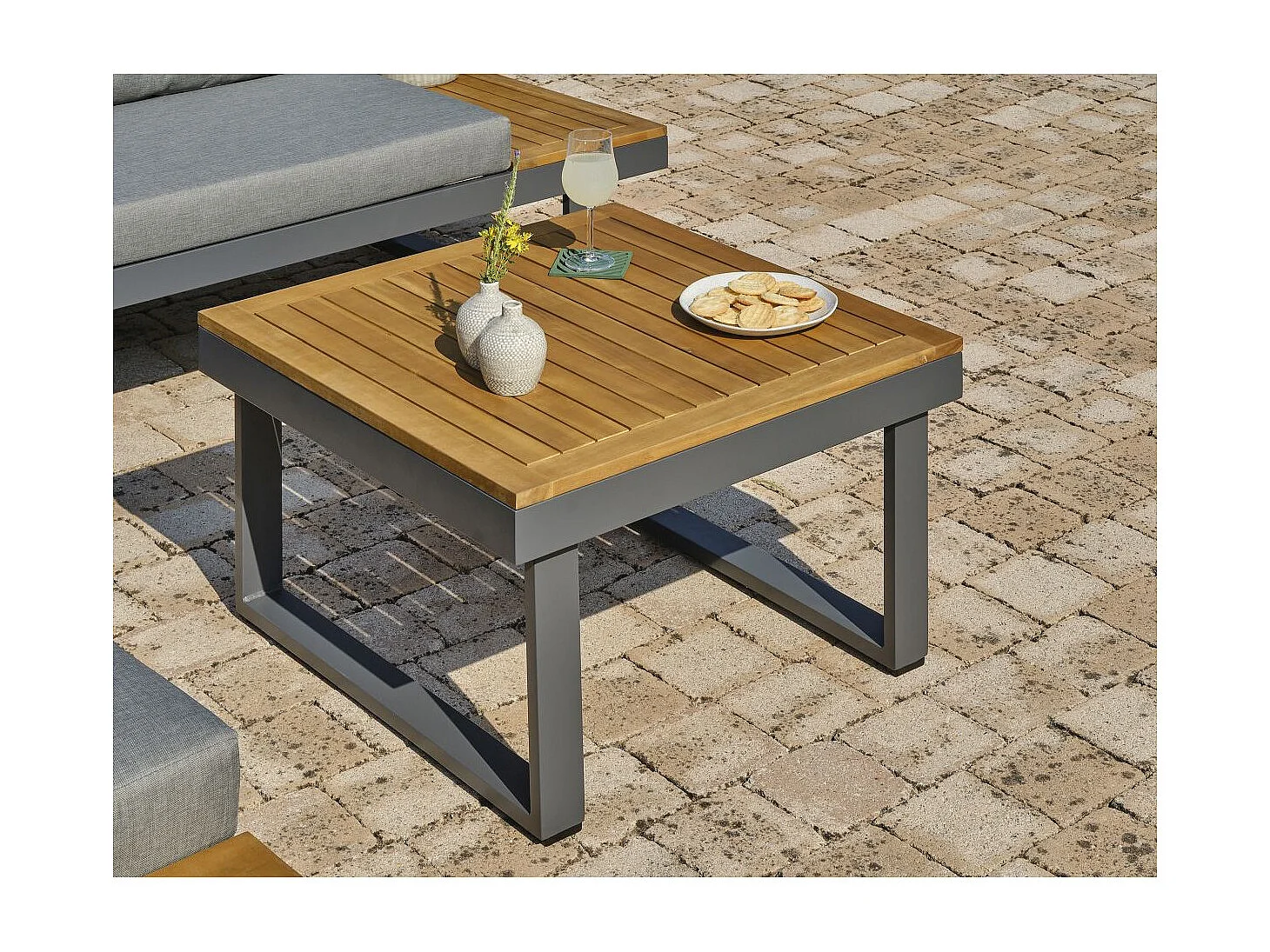 5-Sitzer-Gartenmöbel-Set aus Akazienholzem Aluminium