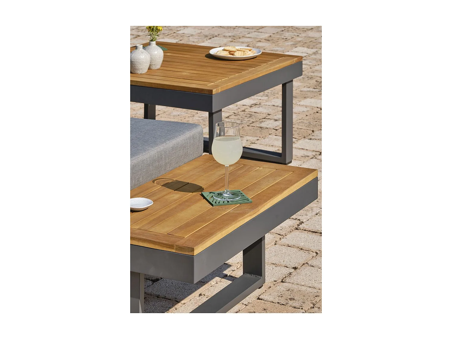 5-Sitzer-Gartenmöbel-Set aus Akazienholzem Aluminium