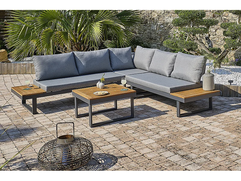 5-Sitzer-Gartenmöbel-Set aus Akazienholzem Aluminium