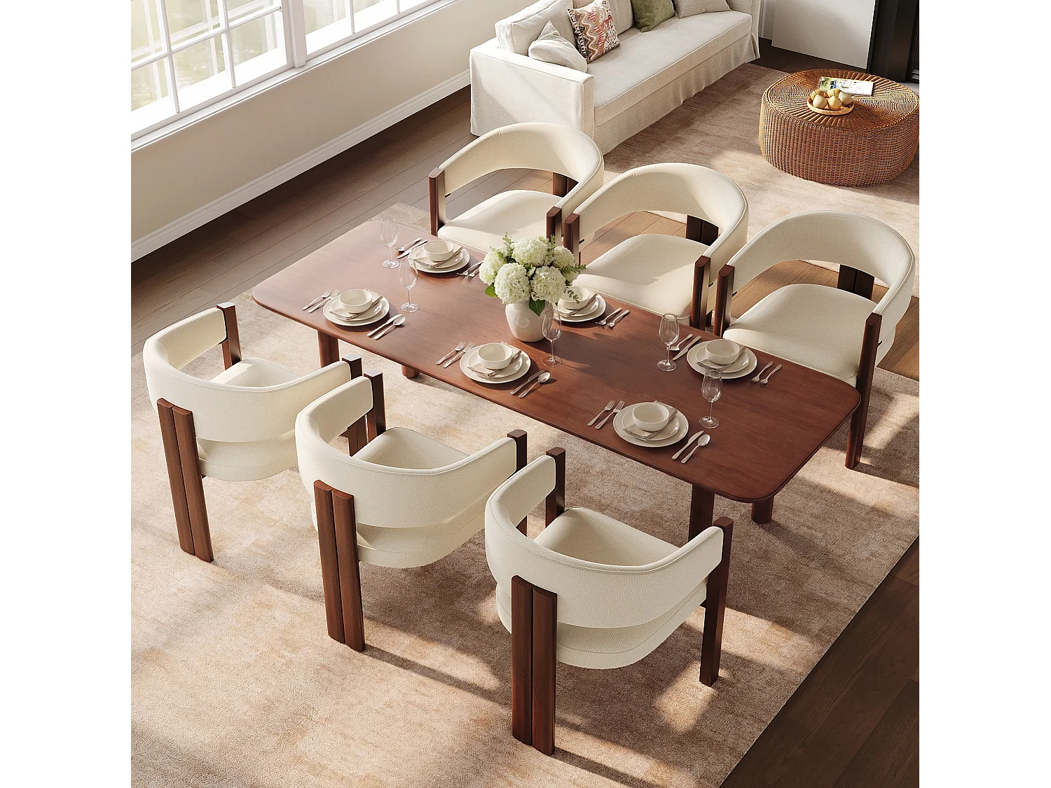 Lot de 6 Chaises de salle à manger - 53 x 47.5 x 85.5 cm - avec rembourrage + pieds réglables en fer - Flanelle - beige + marron