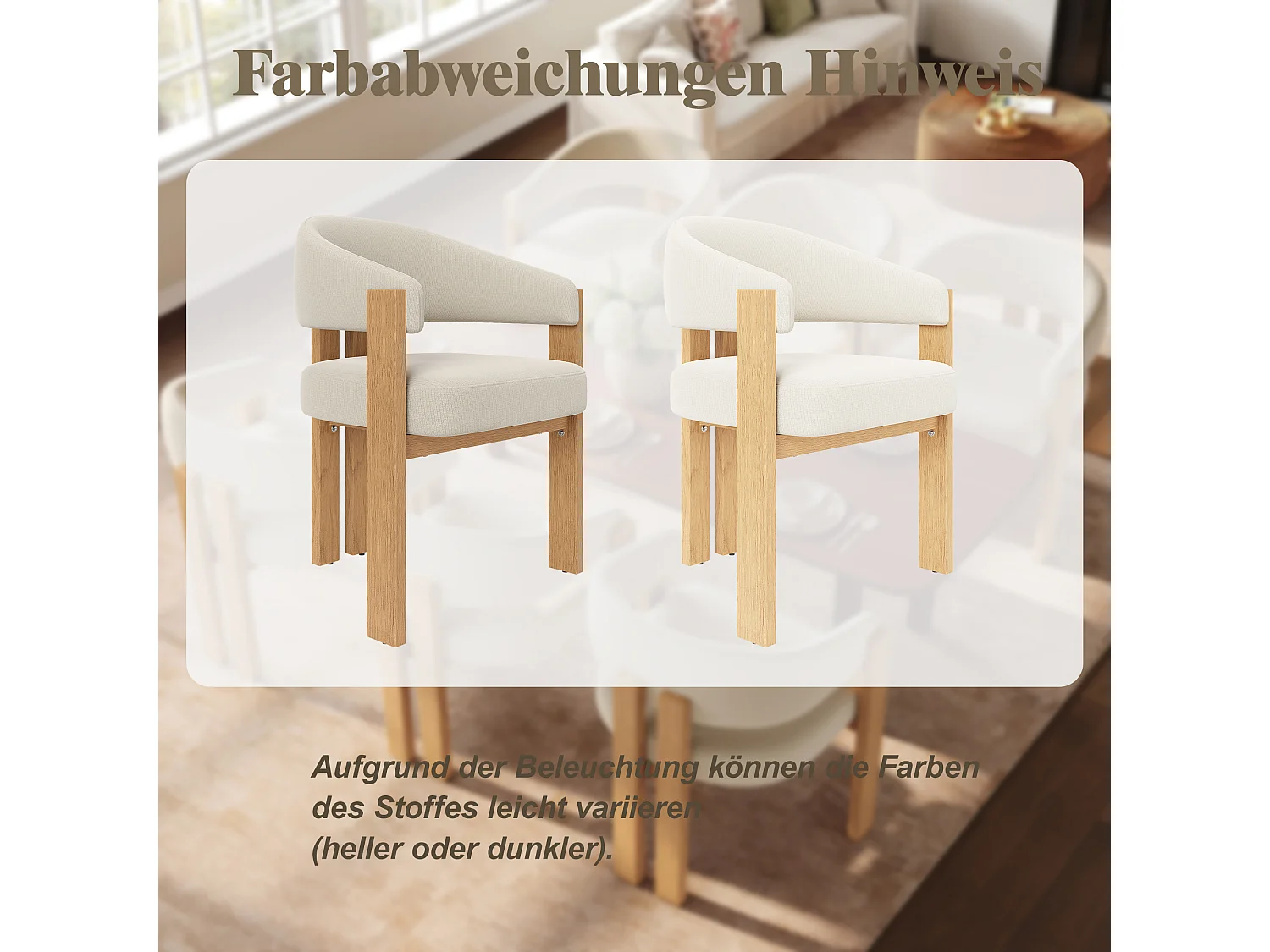 Lot de 2 Chaises de salle à manger ergonomique - 57.5 x 43 x 78 cm - avec rembourrage + pieds en fer - Flanelle - beige + naturel