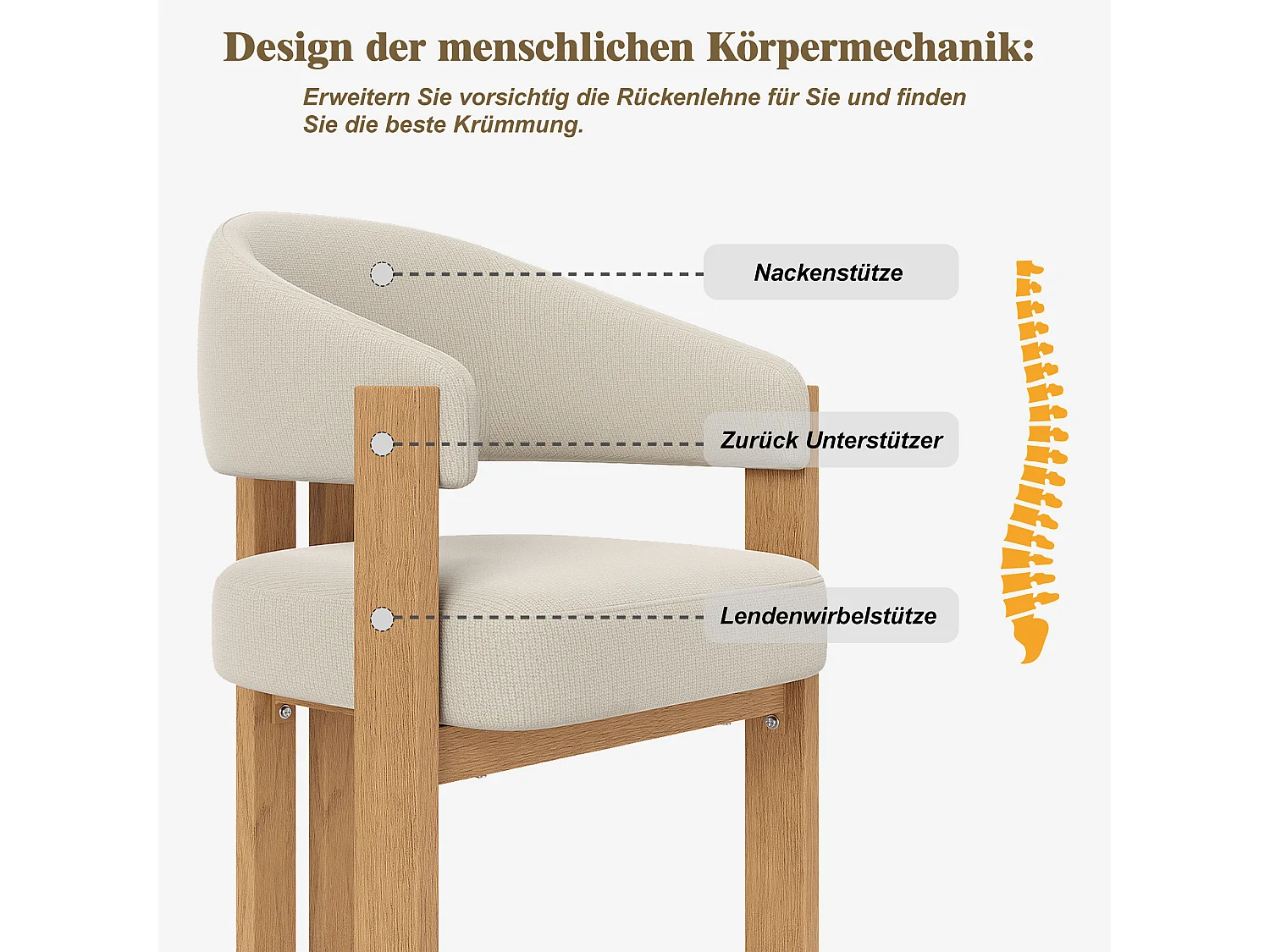 Lot de 2 Chaises de salle à manger ergonomique - 57.5 x 43 x 78 cm - avec rembourrage + pieds en fer - Flanelle - beige + naturel
