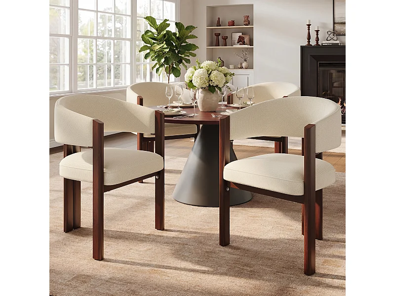 Lot de 4 Chaises de salle à manger - 53 x 47.5 x 85.5 cm - avec rembourrage + pieds réglables en fer - Flanelle - beige + marron