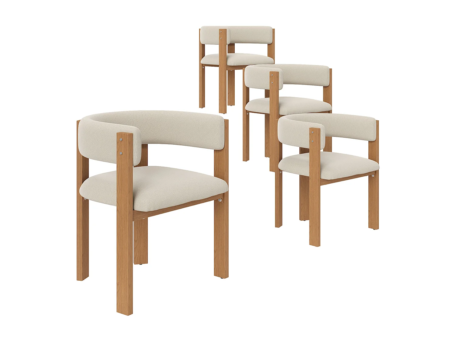 Lot de 4 Chaises de salle à manger ergonomique - 54.5 x 44 x 72.5 cm - avec rembourrage + pieds en fer - Flanelle - beige + naturel