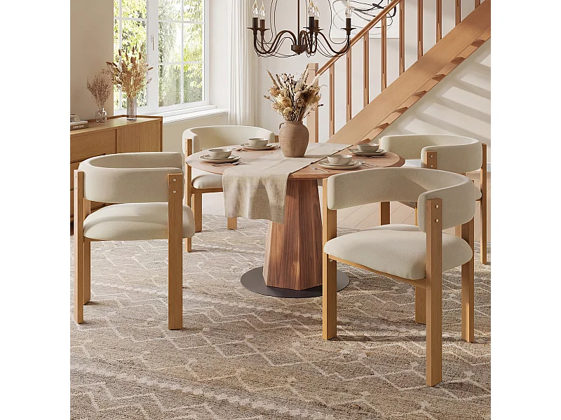 Lot de 4 Chaises de salle à manger ergonomique - 54.5 x 44 x 72.5 cm - avec rembourrage + pieds en fer - Flanelle - beige + naturel