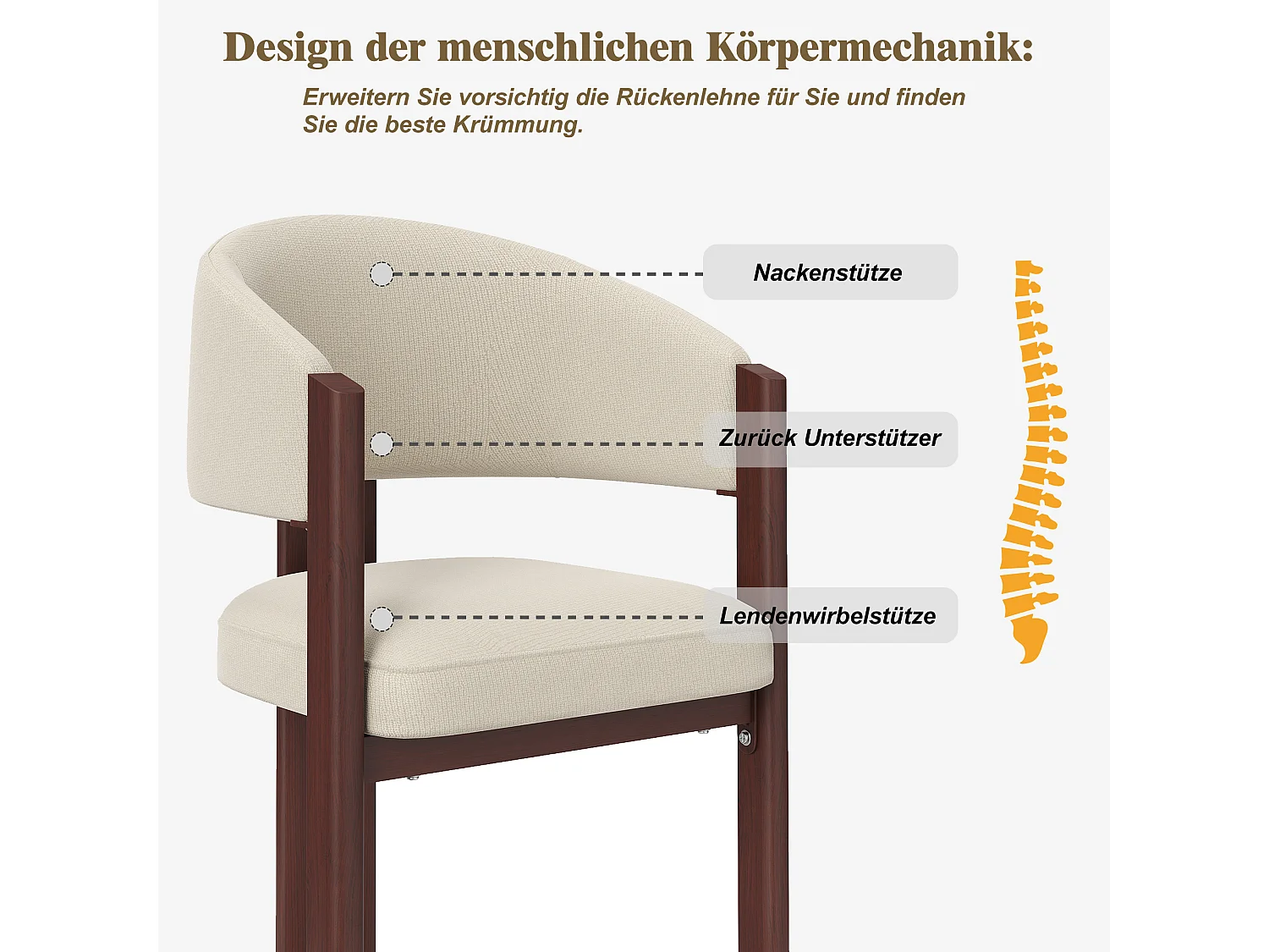 Lot de 2 Chaises de salle à manger - 53 x 47.5 x 85.5 cm - avec rembourrage + pieds réglables en fer - Flanelle - beige + marron