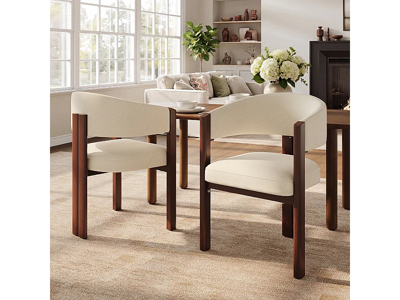 Lot de 2 Chaises de salle à manger - 53 x 47.5 x 85.5 cm - avec rembourrage + pieds réglables en fer - Flanelle - beige + marron