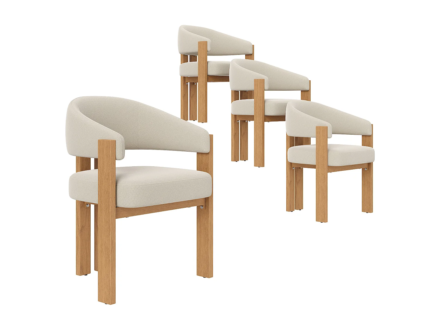 Lot de 4 Chaises de salle à manger ergonomique - 57.5 x 43 x 78 cm - avec rembourrage + pieds en fer - Flanelle - beige + naturel