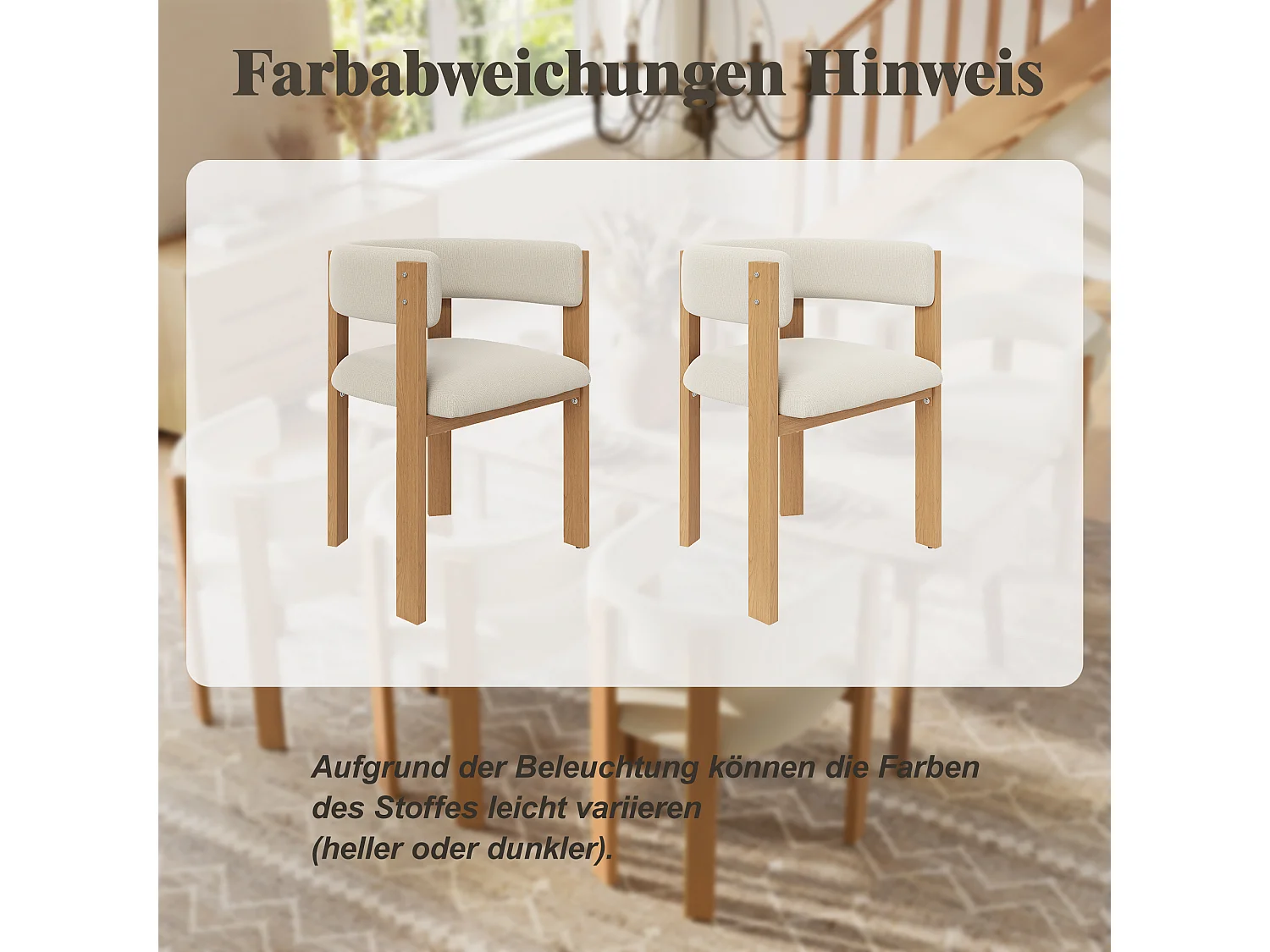 Lot de 2 Chaises de salle à manger ergonomique - 54.5 x 44 x 72.5 cm - avec rembourrage + pieds en fer - Flanelle - beige + naturel