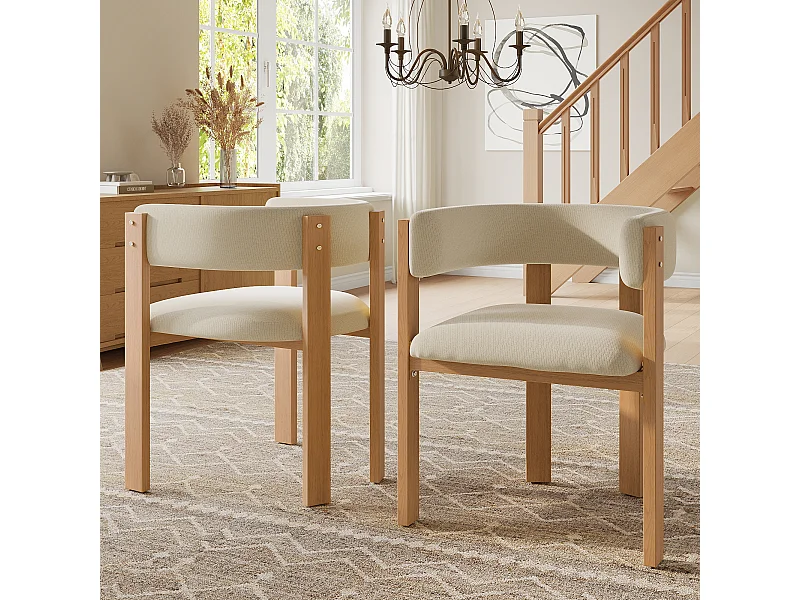 Lot de 2 Chaises de salle à manger ergonomique - 54.5 x 44 x 72.5 cm - avec rembourrage + pieds en fer - Flanelle - beige + naturel
