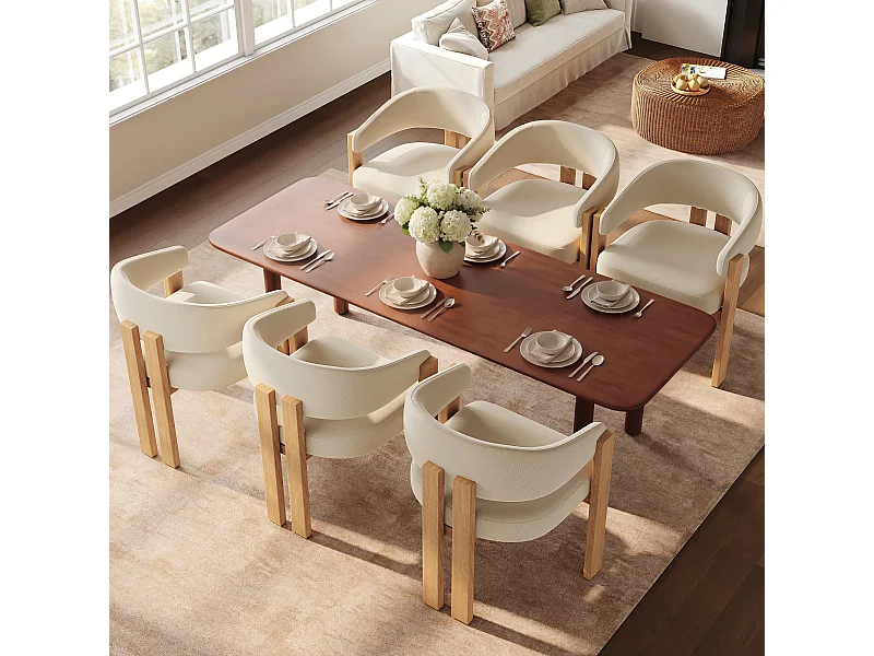 Lot de 6 Chaises de salle à manger ergonomique - 57.5 x 43 x 78 cm - avec rembourrage + pieds en fer - Flanelle - beige + naturel