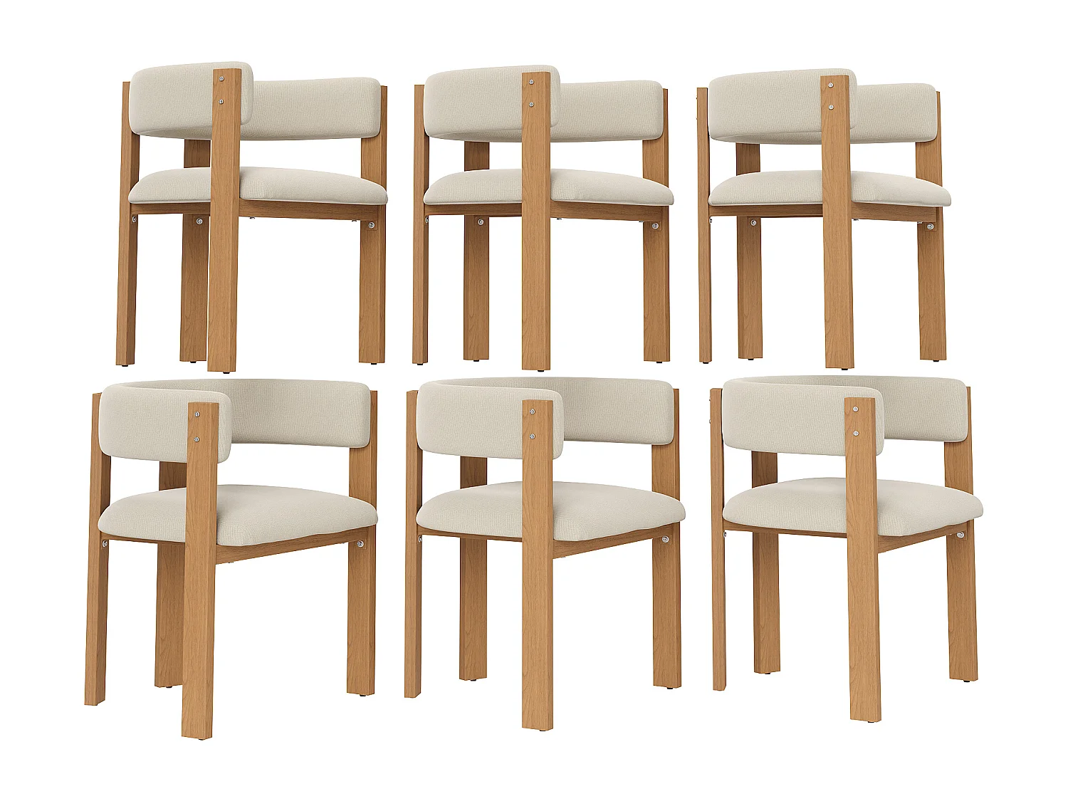 Lot de 6 Chaises de salle à manger ergonomique - 54.5 x 44 x 72.5 cm - avec rembourrage + pieds en fer - Flanelle - beige + naturel