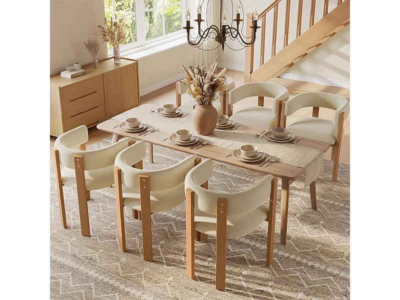 Lot de 6 Chaises de salle à manger ergonomique - 54.5 x 44 x 72.5 cm - avec rembourrage + pieds en fer - Flanelle - beige + naturel