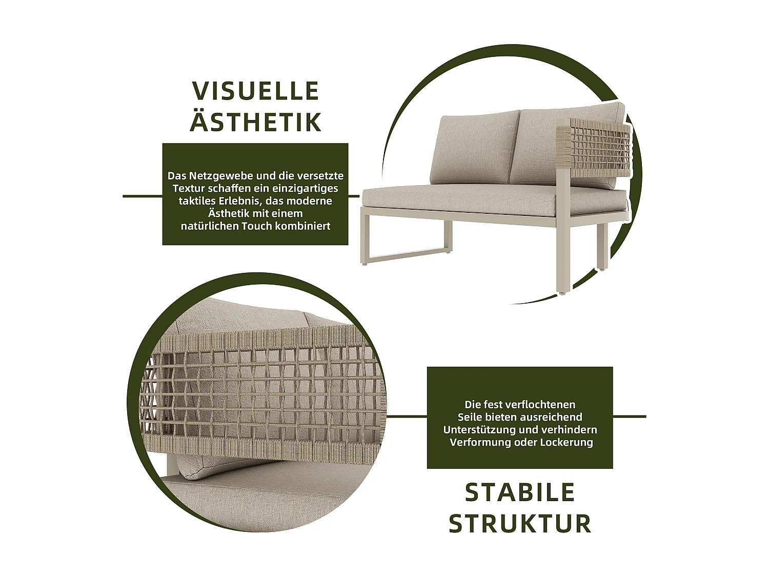 Tuinset - met zit- en rugkussens + tafel + sofa + 2 banken - metaal - beige