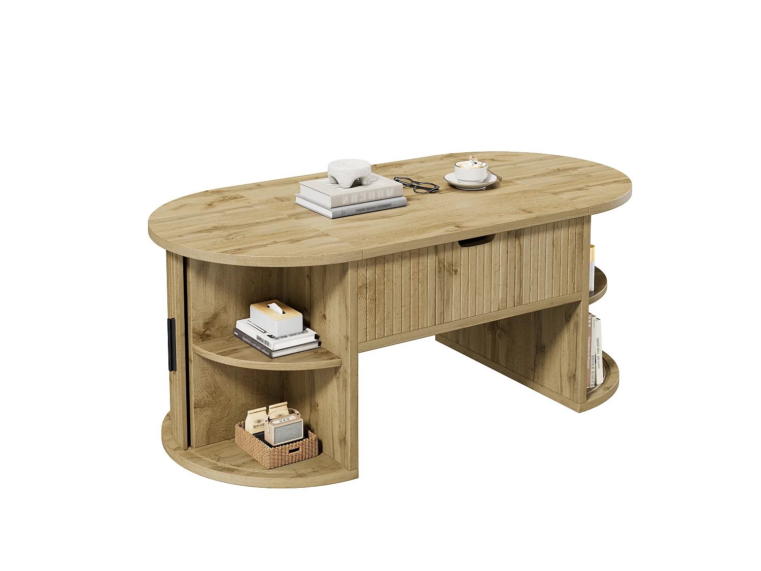 Mesa de centro elevable para salón - 100 x 50 x 40,5 cm - con almacenaje oculto y puertas correderas - MDF - natural